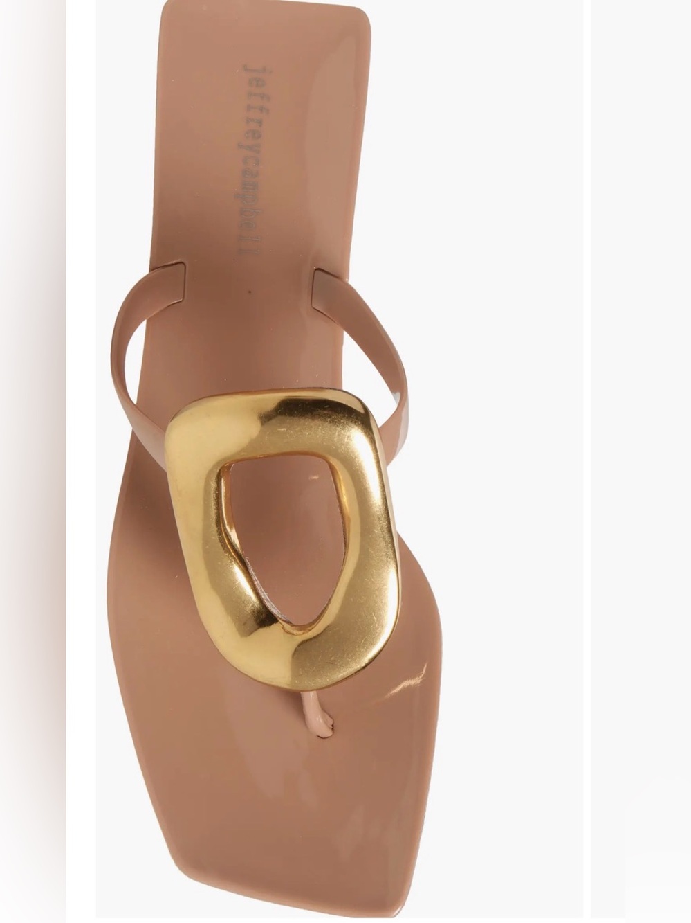 Jeffrey Campbell Linques Tan Jelly Toe-Post Sandal with Gold Ornament